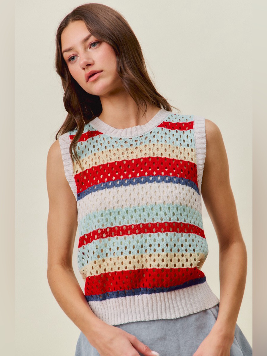 So Me Tie Back Multi Stripe Sweater Knit Tank Top